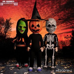 Living Dead Dolls Presents Halloween III: Season Of The Witch Trick-Or-Treaters. Each trick-or-treater stands 10” tall and feature 5 points of articulation.